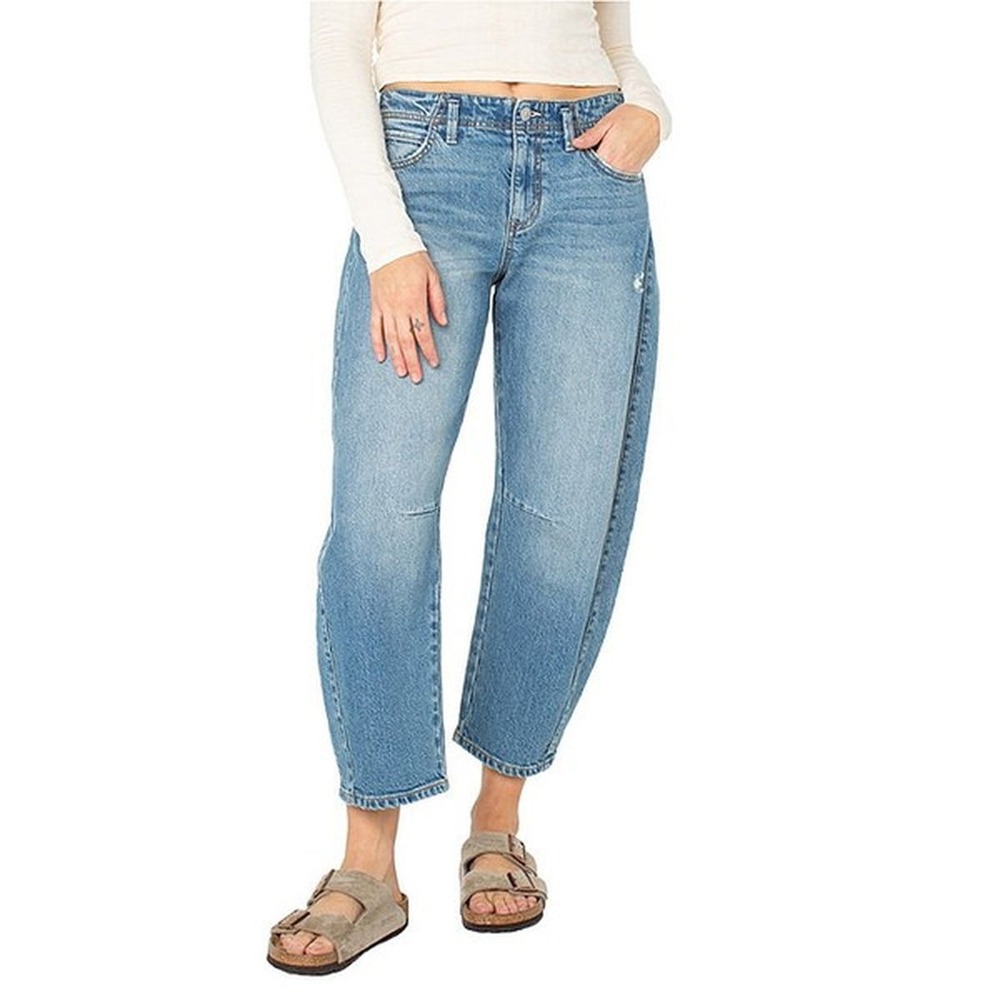 Roxy Surf Pipe Wide Leg Jeans Medium Wash Distressed High Rise 28 RP25561DY030